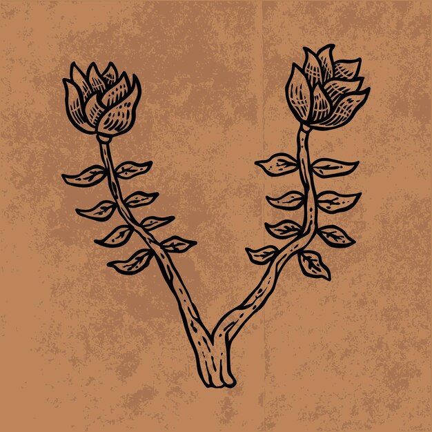 Arte de líneas de flores silvestres en hojas botánicas