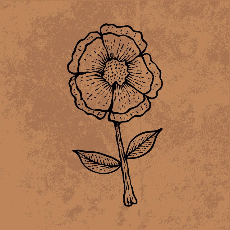 Vector arte de líneas de flores silvestres en hojas botánicas
