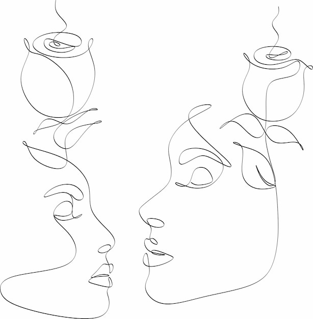 Arte de líneas minimalistas de dos caras con rosas