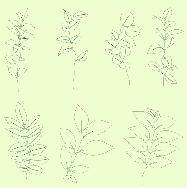Arte de líneas plantas de hojas de ramas dibujo de líneas