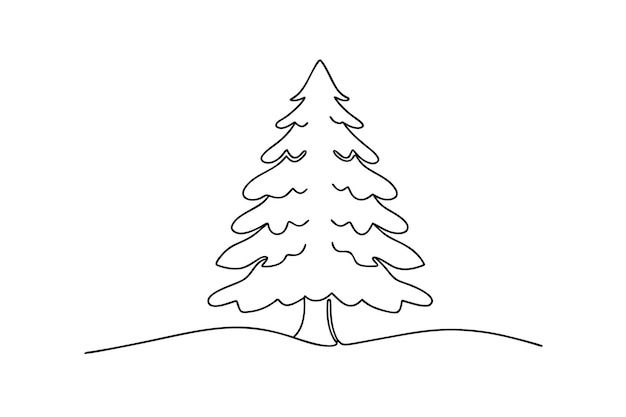 Arte de líneas simples de un árbol de Navidad en la nieve