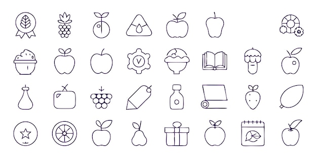 Arte de líneas vectoriales Conjunto de iconos de frutas