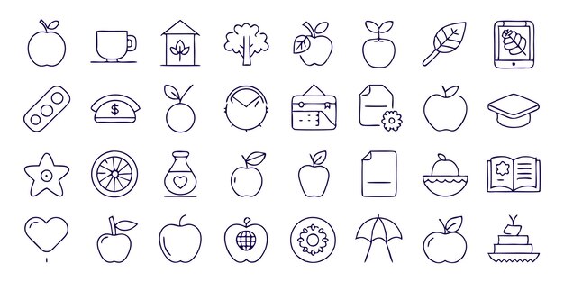 Arte de líneas vectoriales Conjunto de iconos de frutas