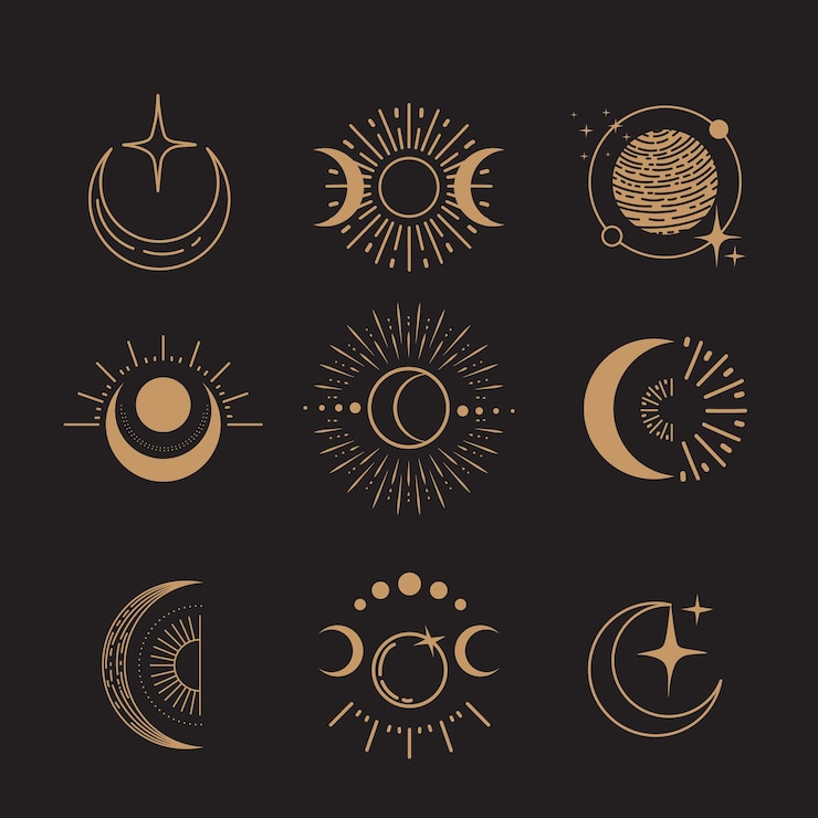 Vector arte mágico celestial elementos místicos y esotéricos