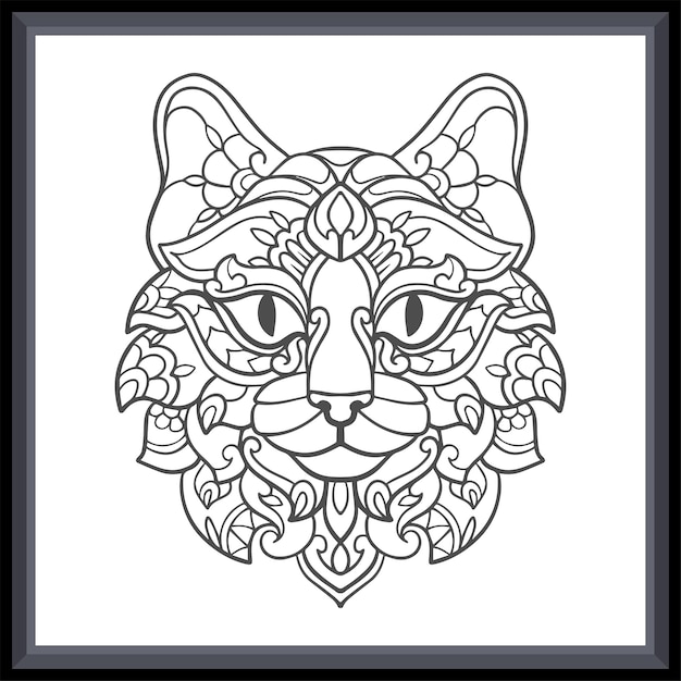 Arte de mandala de cabeza de gato aislado sobre fondo blanco