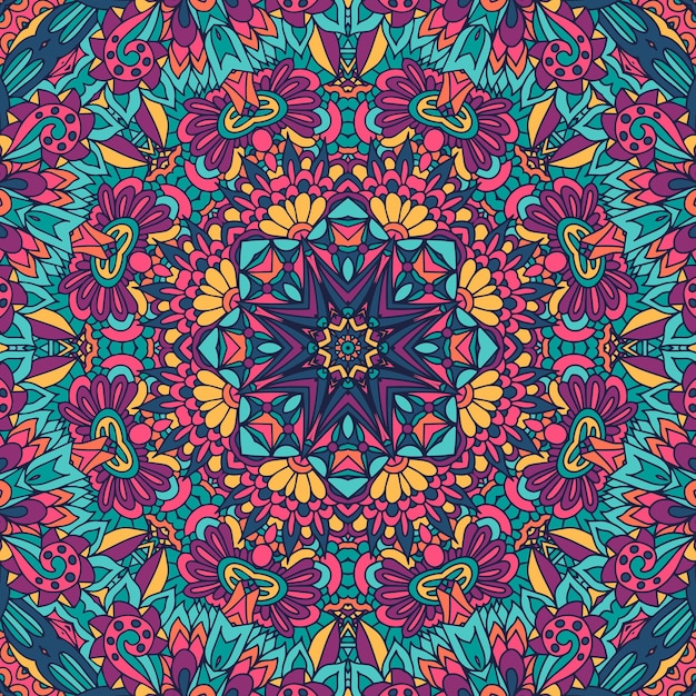 Arte de mandala colorido festivo Medallón geométrico adorno de boho de fantasía