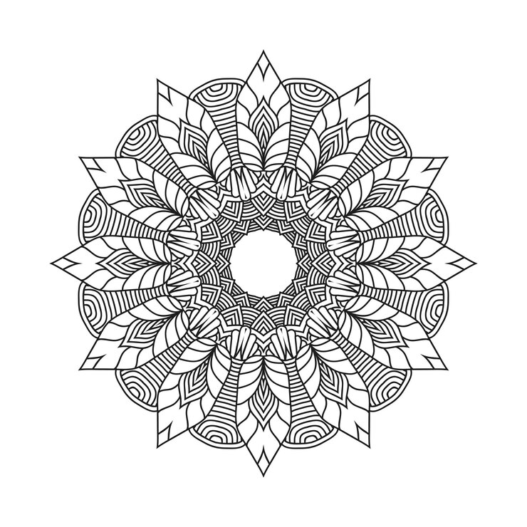 Arte de mandala de flores en blanco y negro