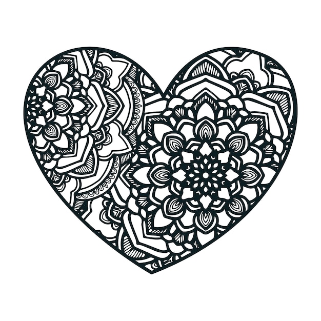 Vector arte mandala con forma de corazón.