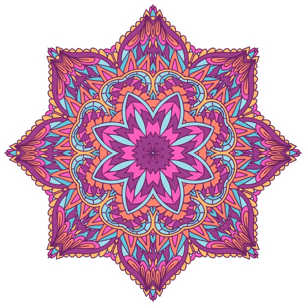 Arte de mandala psicodélico ornamental patrón de vector transparente étnico tribal colorido festivo