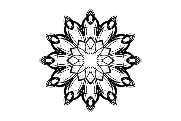 Arte de mandala simétrico con estallido central y patrón en forma de flor