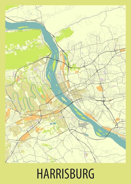 El arte del mapa del cartel de Harrisburg, Pensilvania, Estados Unidos