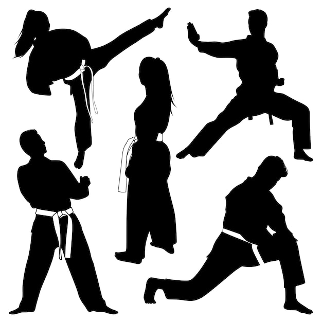 Arte marcial o karate siluetas ilustración vectorial