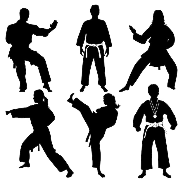 Vector arte marcial o karate siluetas ilustración vectorial