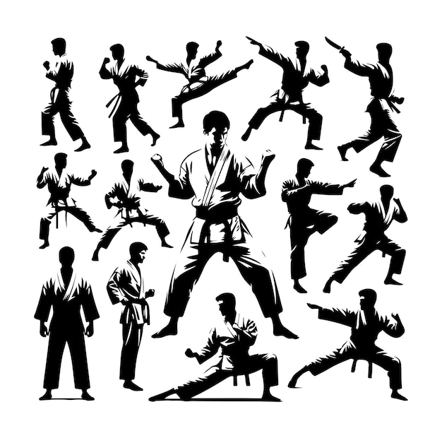 Arte marcial vectorial o siluetas de karate Ilustración vectorial