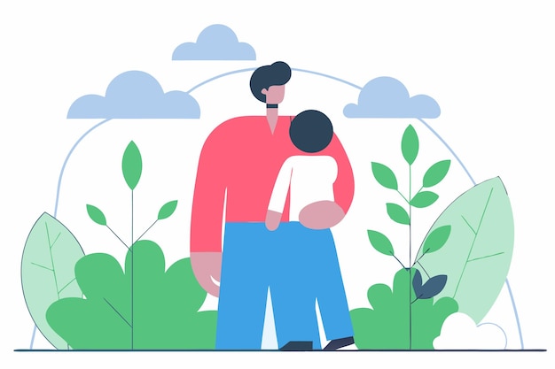 Arte minimalista de la línea del padre sobre fondo blanco