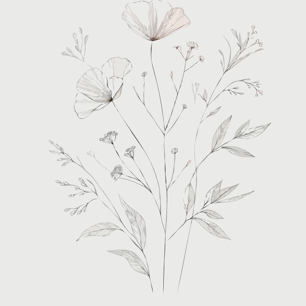arte minimalista de líneas florales obras de arte estéticas de acuarela