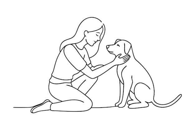 El arte de una mujer que muestra afecto a su perro