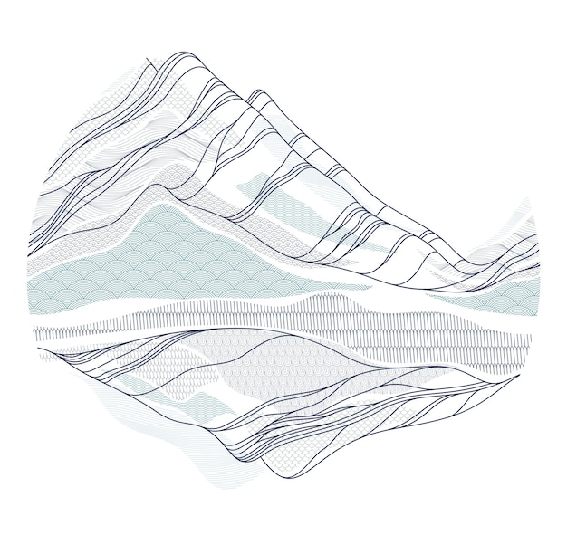 Arte de la naturaleza estilo oriental japonés vector fondo abstracto en forma de círculo corriente como formas de agua y líneas con texturas