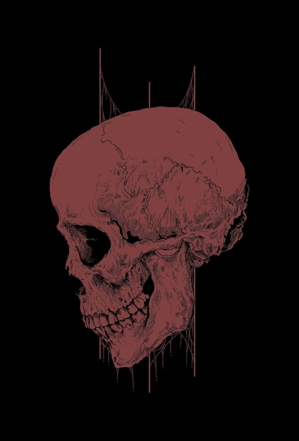 Arte oscuro Cráneo Demonio Cabeza humana con color rojo Obra de arte Ilustración