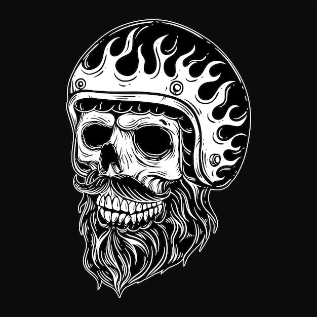 Arte oscuro Skull Rider bikers retro Vintage Tattoo Casco Motocicleta Estilo dibujado a mano ilustración