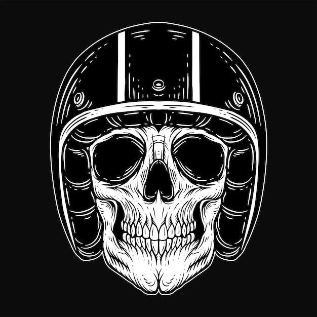 Arte oscuro Skull Rider Man Face bikers retro Vintage Tattoo Casco Motocicleta ilustración personalizada