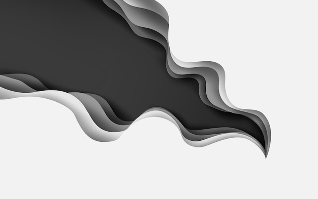 Vector arte de papel 3d de fondo negro-blanco de capa de curva abstracta. arte de papel y superficie de onda cortada.