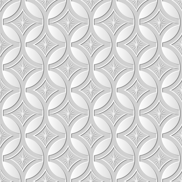 Arte de papel 3D de patrones sin fisuras redondo cruz marco estrella flor