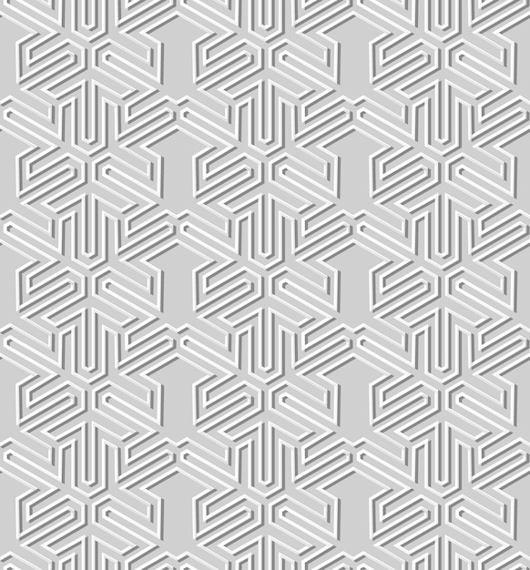 Arte de papel blanco 3D geometría islámica cruz patrón de fondo sin fisuras, patrón de decoración elegante.