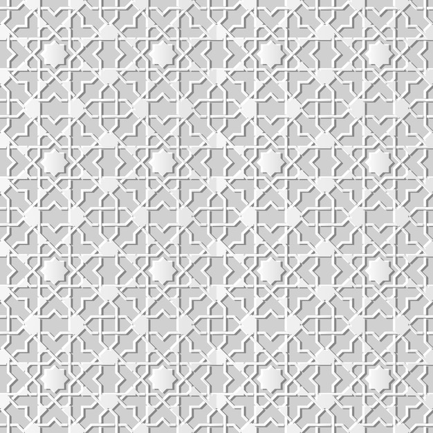 Arte de papel blanco 3d geometría islámica cruz patrón de fondo sin fisuras, patrón de decoración elegante.