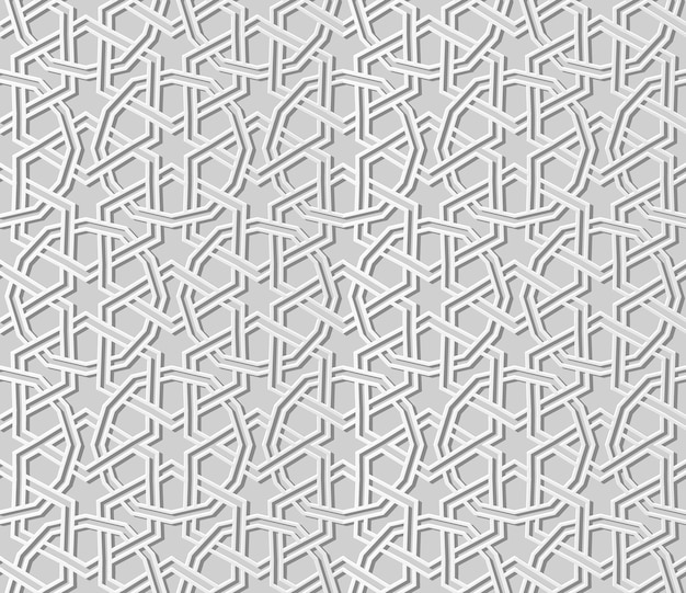 Arte de papel blanco 3D geometría islámica cruz patrón de fondo sin fisuras, patrón de decoración elegante.