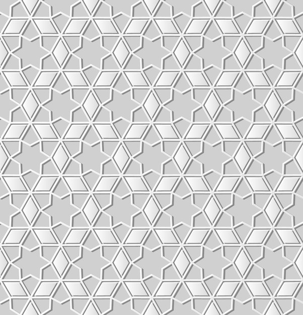Arte de papel blanco 3D geometría islámica cruz patrón de fondo sin fisuras, patrón de decoración elegante.