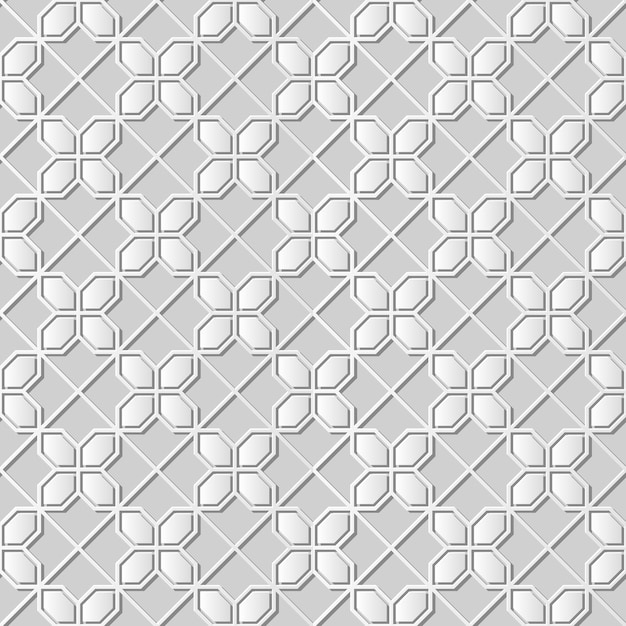 Arte de papel blanco 3D geometría islámica cruz patrón de fondo sin fisuras, patrón de decoración elegante.