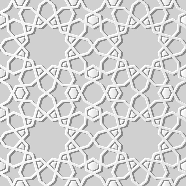 Vector arte de papel blanco 3d geometría islámica cruz patrón de fondo sin fisuras, patrón de decoración elegante.