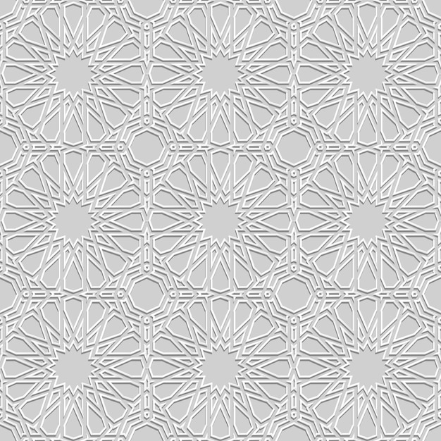Arte de papel blanco 3D geometría islámica cruz patrón de fondo sin fisuras, patrón de decoración elegante.
