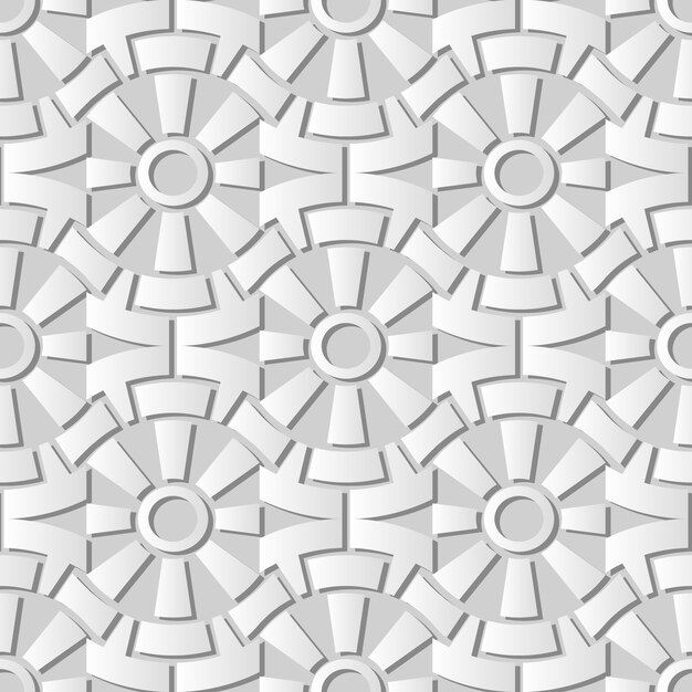 Arte de papel blanco flor de geometría cruzada de engranaje redondo, fondo de patrón de decoración elegante para tarjeta de felicitación de banner web