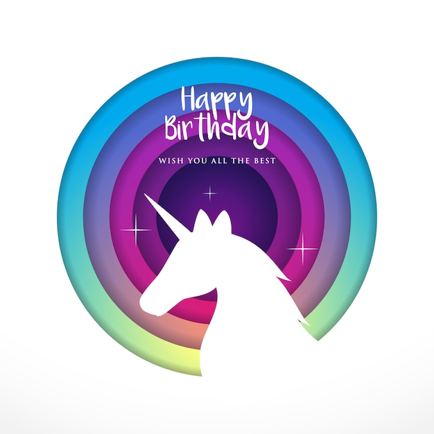 Arte de papel colorido con silueta de unicornio