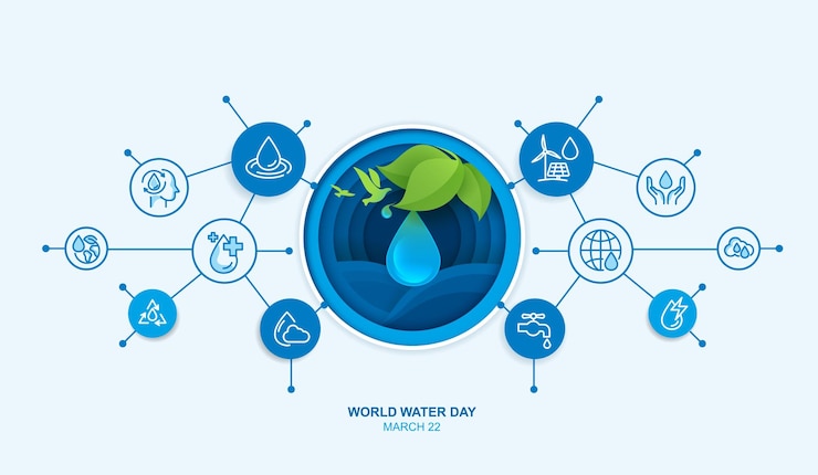Vector arte en papel del día mundial del agua manos sosteniendo gotas de agua acelerando el cambio y cada gota importa ahorrar agua y concepto de protección ambiental mundial diseño vectorial de energía renovable limpia