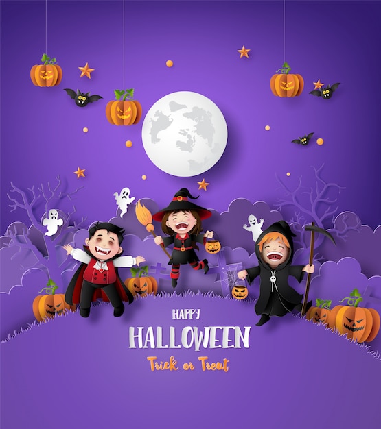 Arte de papel de feliz halloween