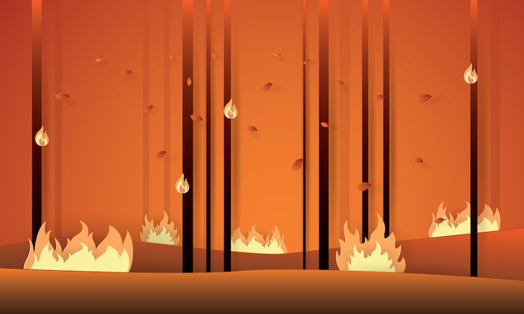 Vector arte en papel de incendios forestales, mundo y medio ambiente