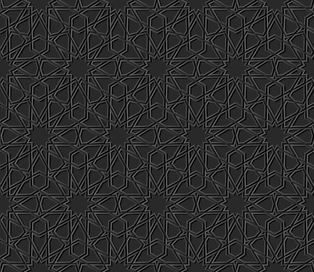 Arte de papel oscuro geometría islámica cruz patrón de fondo sin fisuras