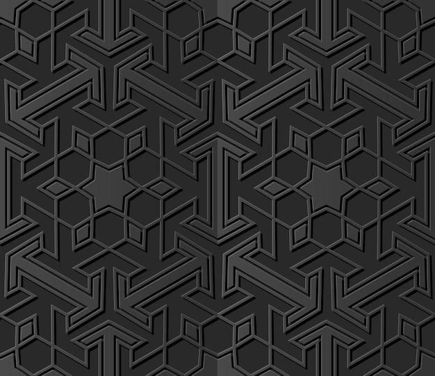 Arte de papel oscuro geometría islámica cruz patrón de fondo sin fisuras