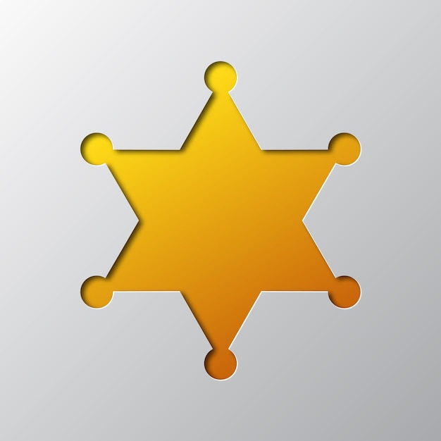 Arte en papel de Sheriff Star amarillo aislado Ilustración vectorial Icono de Sheriff Star cortado de papel