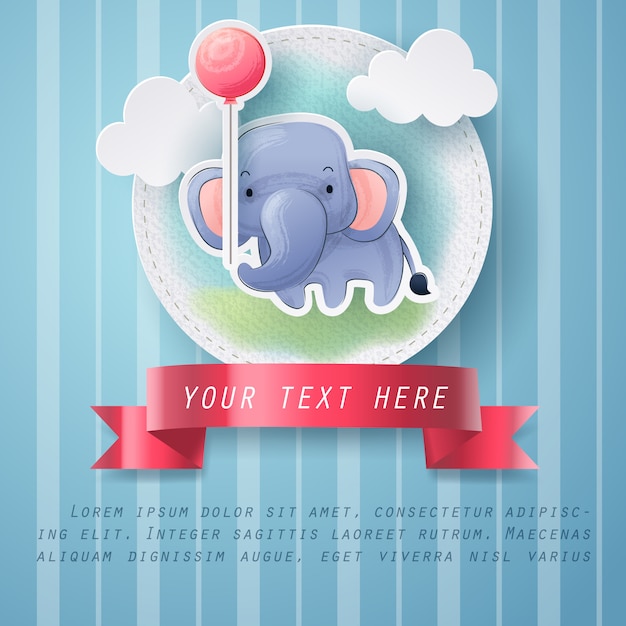 Arte de papel de tarjeta de felicitación de elefante de color de agua