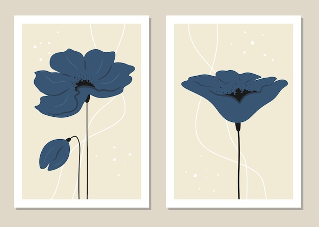 Arte de pared abstracto con conjunto de flores