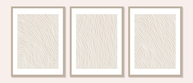 Arte de pared abstracto contemporáneo de moda Conjunto de 3 impresiones artísticas boho Formas negras mínimas sobre beige