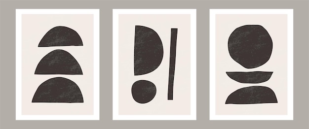 Arte de pared abstracto contemporáneo de moda, juego de 3 impresiones de arte boho, formas negras mínimas en beige