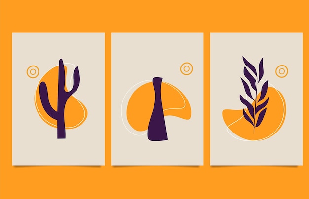 Arte de pared boho abstracto dibujado a mano cubiertas minimalistas set vector