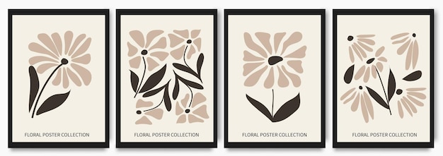 Arte de pared minimalista botánico contemporáneo Diseño de decoración de pared con flores monocromáticas