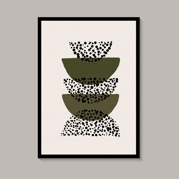 Vector arte de pared minimalista con patrones redondos abstractos en colores verde y negro. estilo de línea simple.
