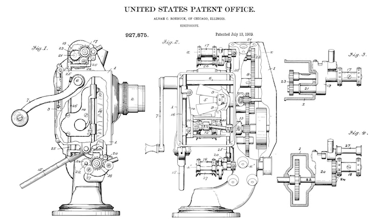 Vector arte de la patente del cinetoscopio antiguo de 1909